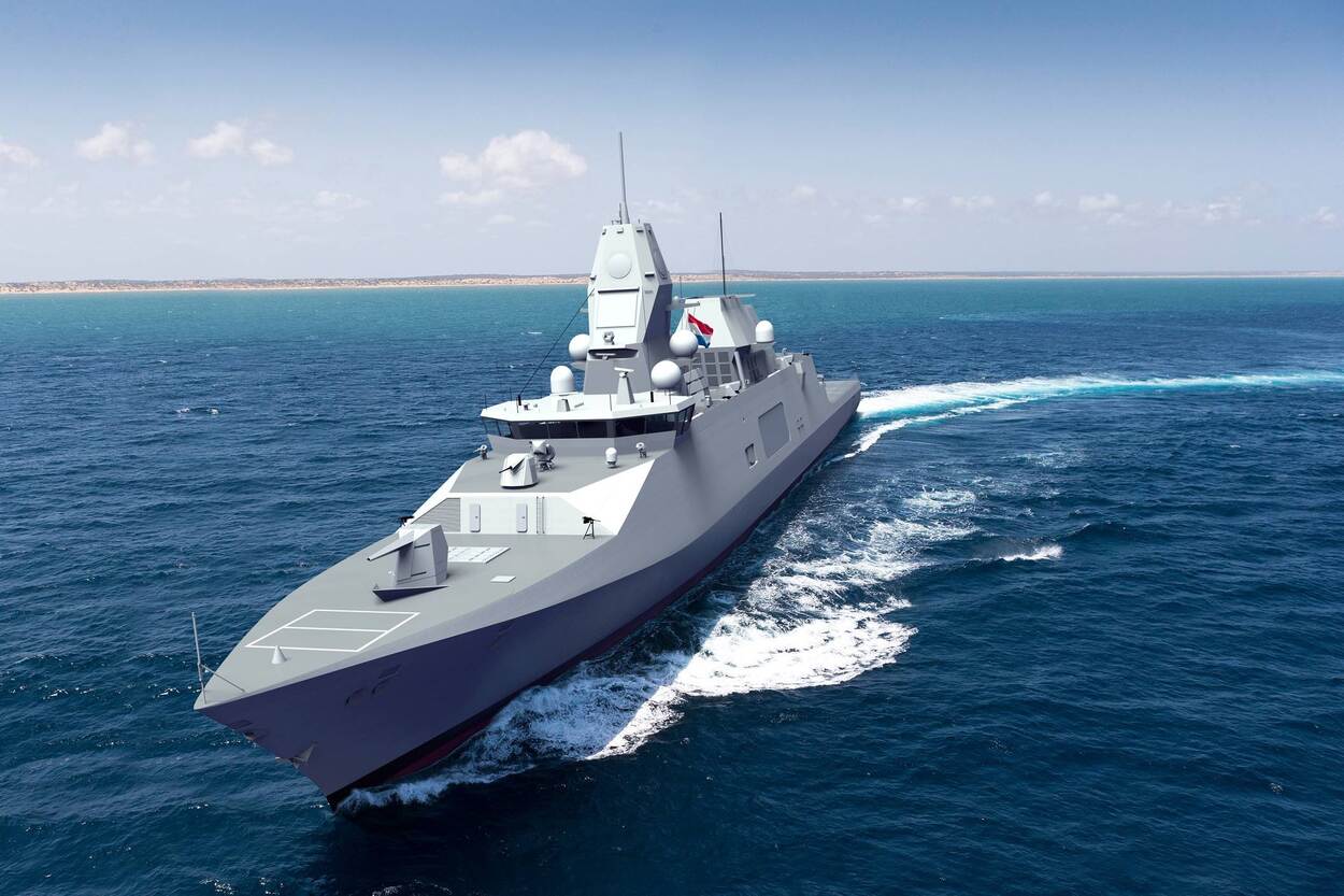 Artist impression van het nieuwe anti submarine warfare (ASW) fregat
