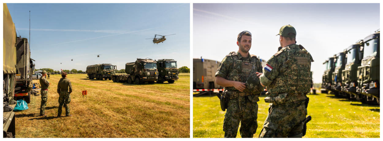 Commandant TAA kapitein Frank (links) in gesprek met een collega op ‘zijn camping’.