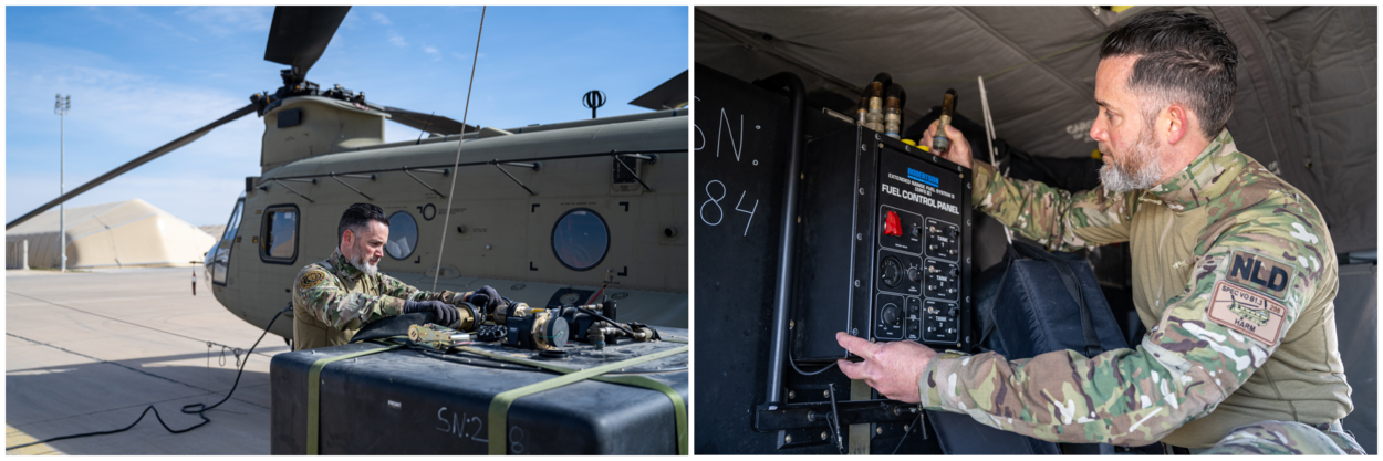 Harm verricht werkzaamheden aan de toegevoegde  brandstoftank.
