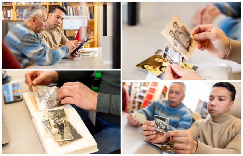 Jeffrey Deux-Snoeks en vader Henri Deux op zoek naar de geschiedenis van hun voorouders in de bibliotheek van Museum Bronbeek.