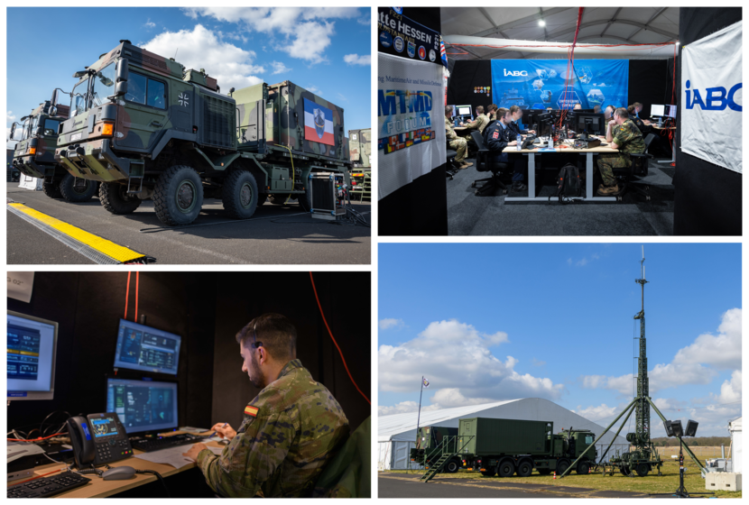 Op een van de foto’s een legertruck van de Duitse Bundeswehr, daarnaast een afbeelding van een zendmast. Op de andere afbeeldingen zijn Duitse en Spaanse militairen te zien die achter hun computer werken.