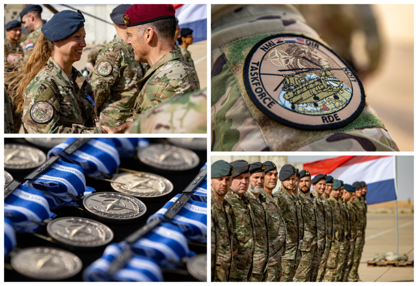 De NAVO-medaille en Cas Schreurs die de mannen en vrouwen van Taskforce Lion feliciteert.