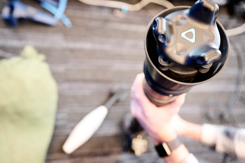 Close-up van de mortiersimulator.