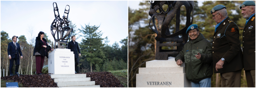 Drie veteranen bij het monument.