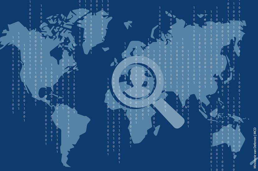 Een graphic van een wereldkaart met een vergrootglas.