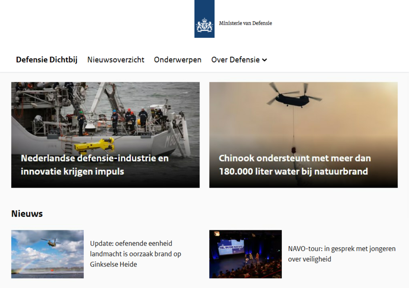 Screenshoot van Defensie Dichtbij.