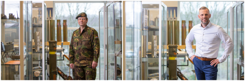 Hoofd KCW&M luitenant-kolonel Klaas Fridsma en Koen Bakker, senior analist bij het Kenniscentrum Wapensystemen en Munitie.