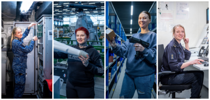 Fotocompilatie van de vier geïnterviewden terwijl ze aan het werk zijn.