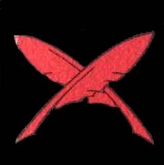 Het logo van de Logistieke Dienst Administratie met 2 ganzenveren.