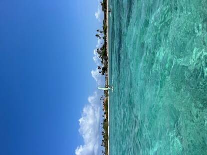Een surfer voor de kust van Aruba